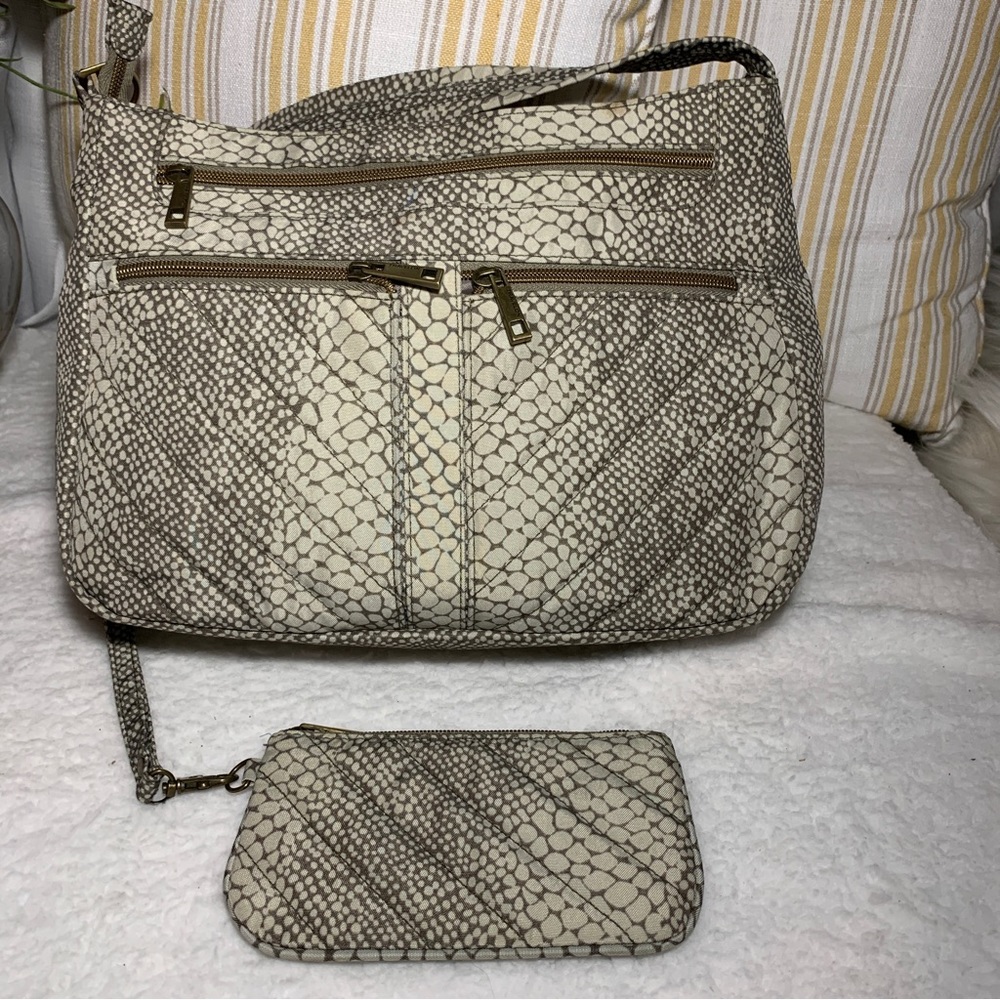 Travelon Snake Print Crossbody Bag and Wristlet
